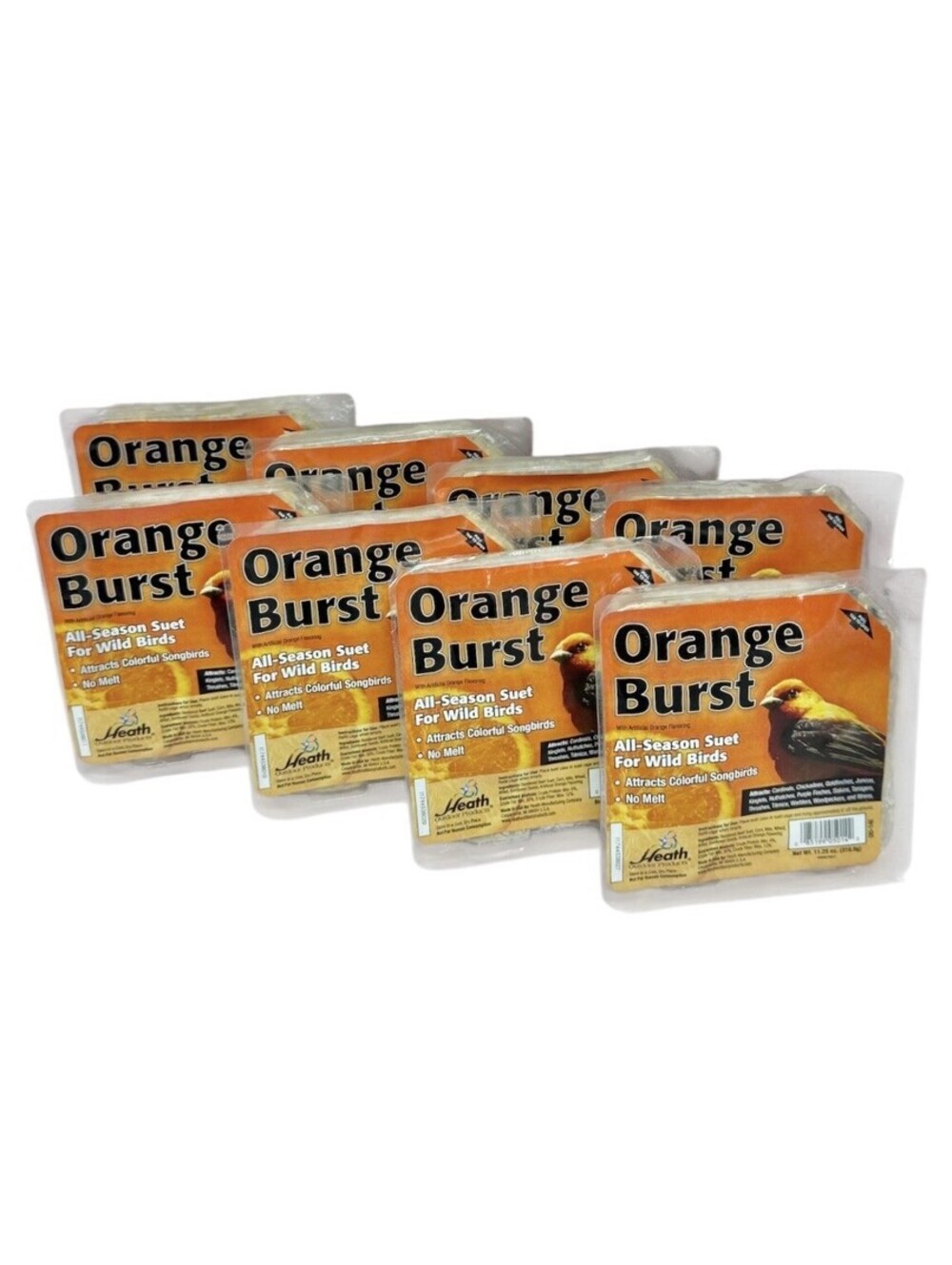 (RB) 8 Pack Heath Orange Burst All-Season Wild Bird Suet Cakes 11.25 oz No Melt